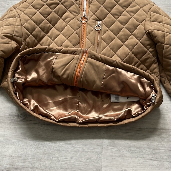 Avec Les Filles Quilted Crop Jacket Coat Full‎ Zip Orange Caramel Tan Women’s XS - Picture 6 of 11